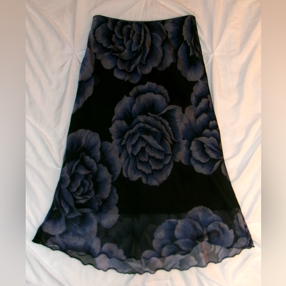 y2k Floral Black and Blue Midi Skirt